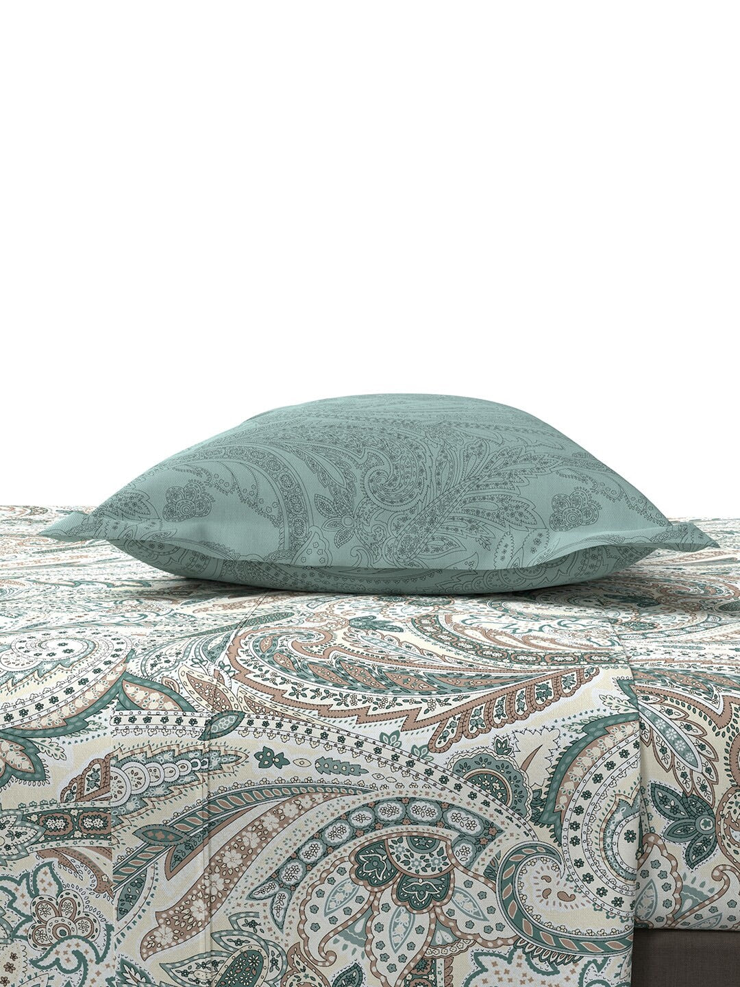 MYTRIDENT Green White Ethnic Motifs Cotton 144 TC Queen Bedsheet With 2 Pillow Covers 