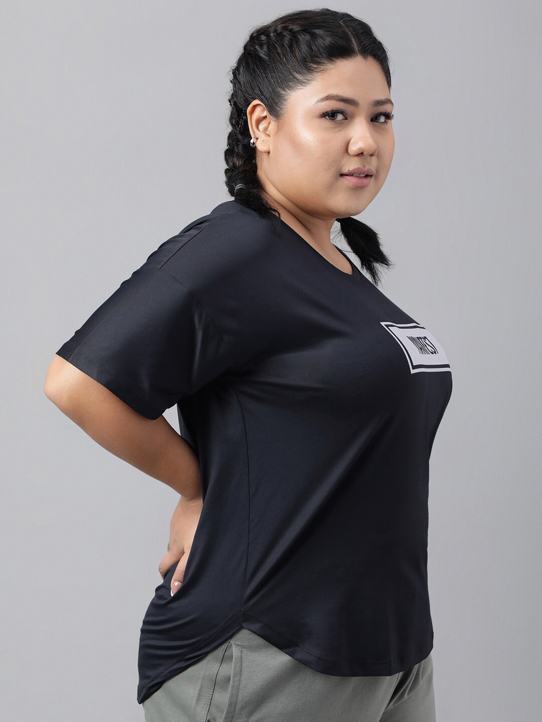 MKH Plus Size Typography Printed Relaxed Fit Dri-FIT T-shirt 