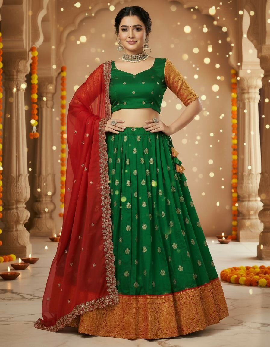 Teeya Creation New Womens Latest Embroidered Designer Lehenga Choli Set - Green