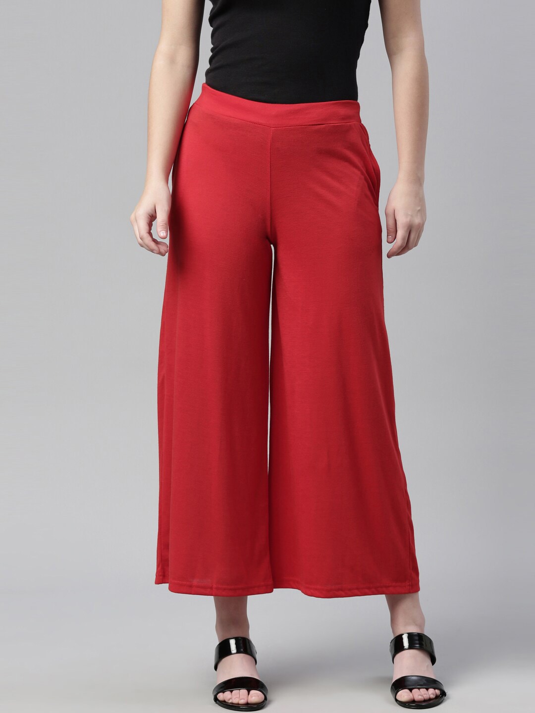 Souchii Red Knitted Ethnic Palazzos For Women
