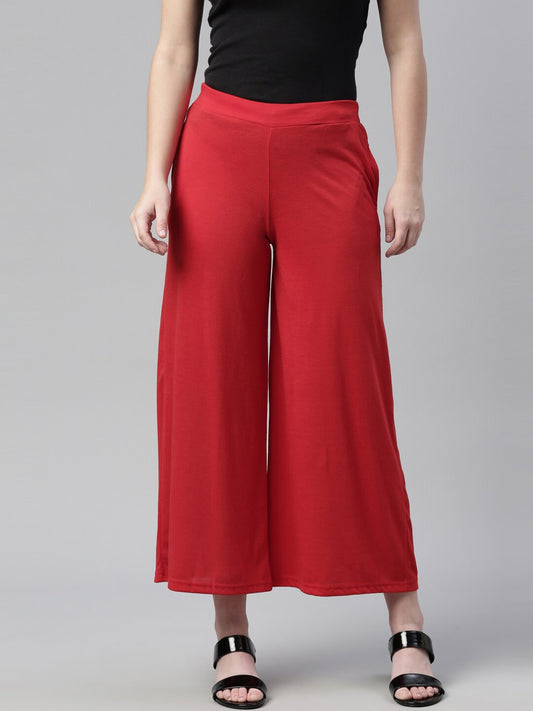 Souchii Red Knitted Ethnic Palazzos For Women