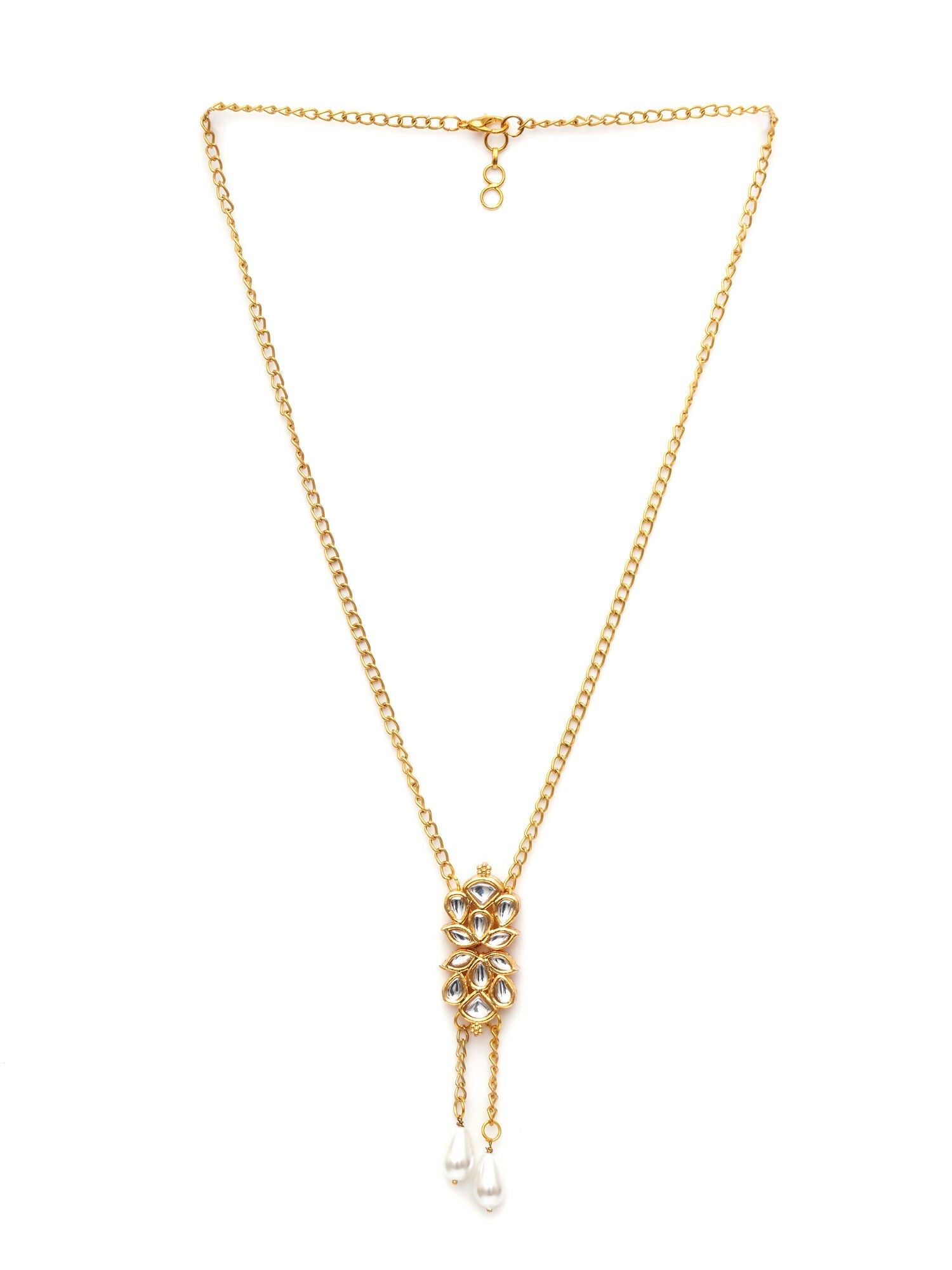 Long Kundan Neckpiece (Gold) - Ruby Raang | Swadesiicart