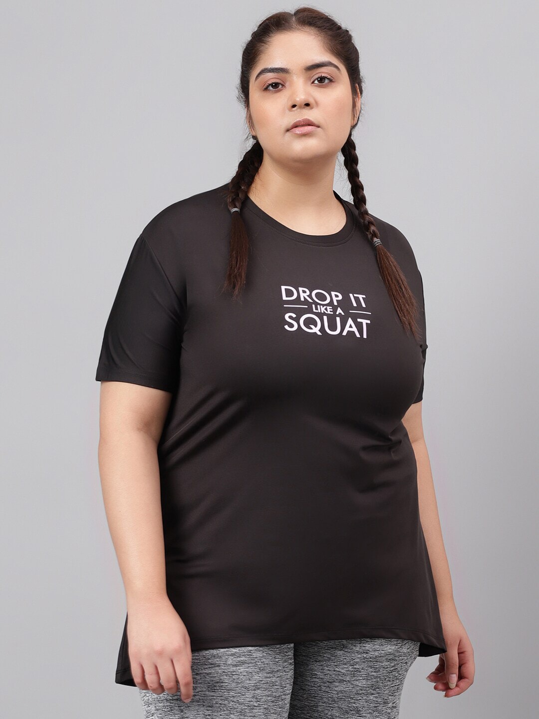 MKH Plus Size Typography Printed Drop-Shoulder Sleeves Relaxed Fit Dri-FIT T-shirt 