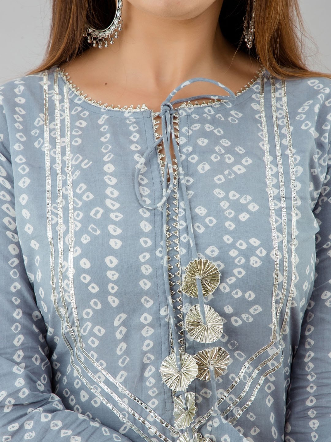 HERE&NOW Grey Bandhani Printed Gotta Patti Kurta with Sharara