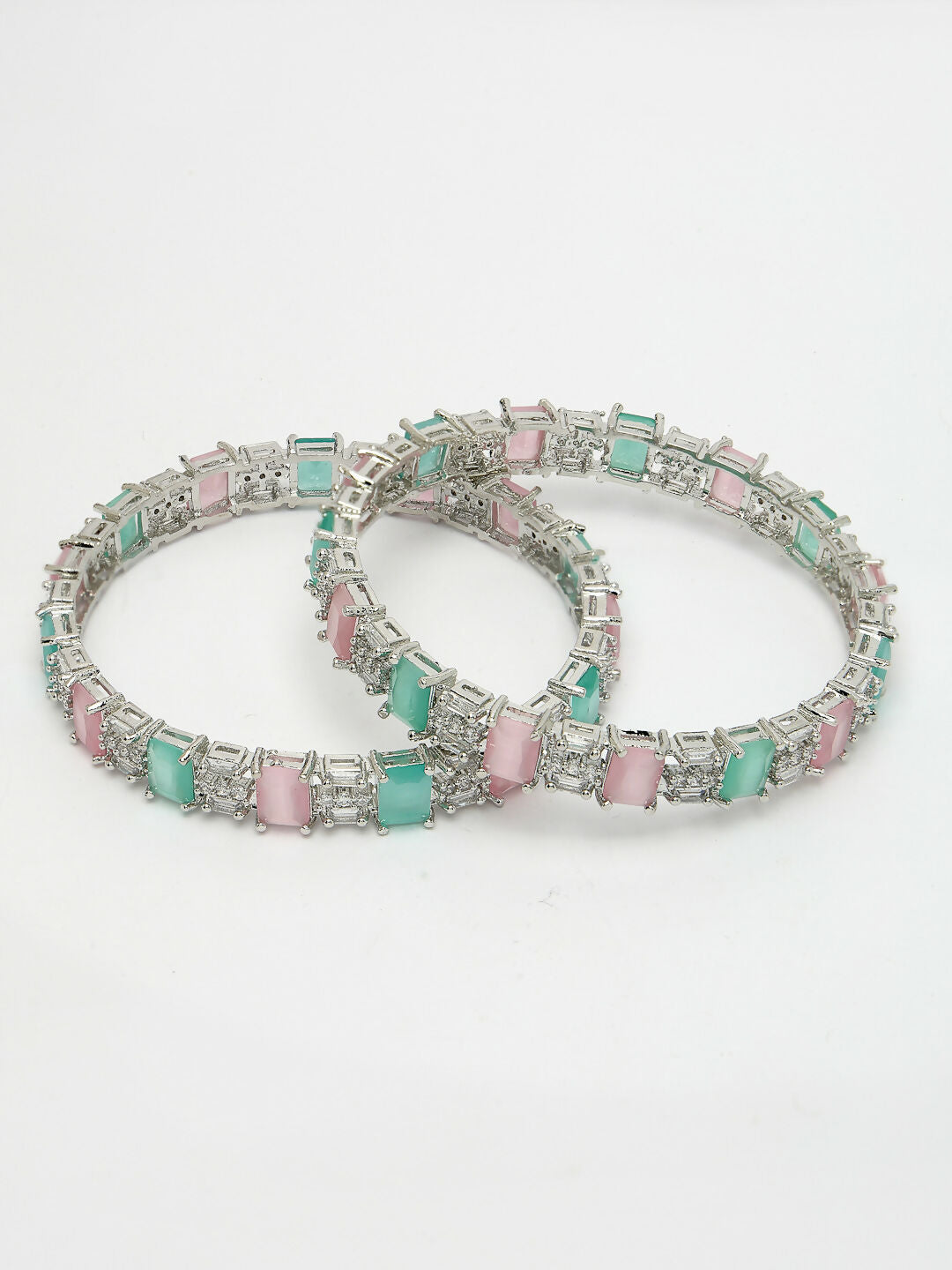 NVR Women's Set of 2 Multi-Coloured CZ Stone-Studded Handcrafted Bangles