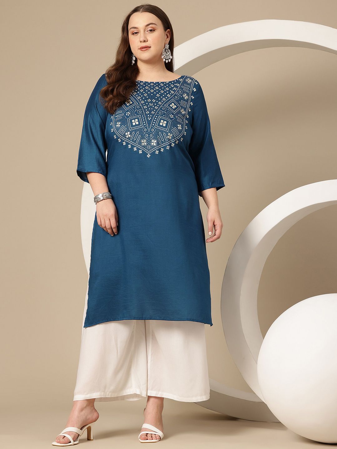 Sztori Plus Size Geometric Printed Kurta
