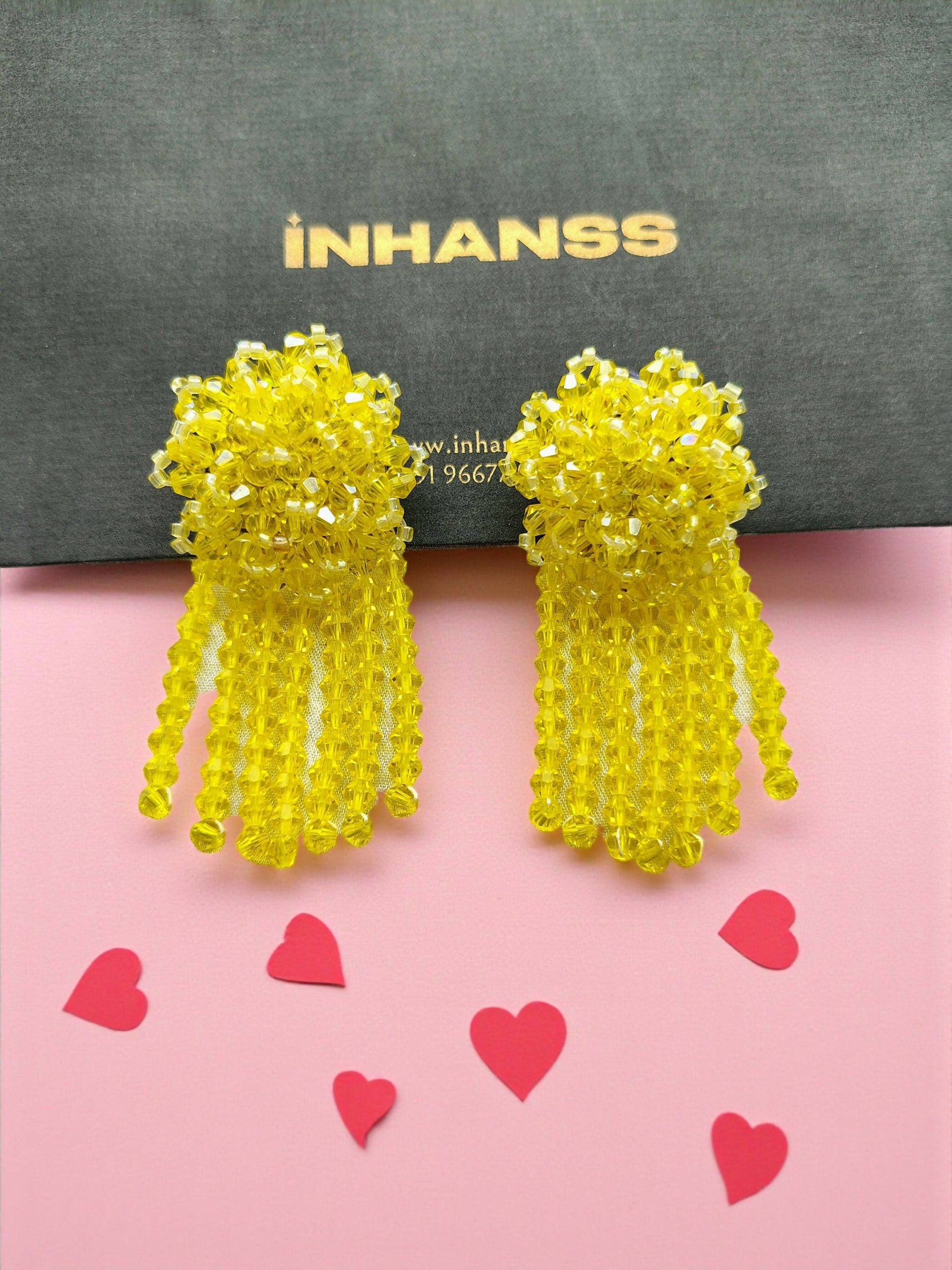 Inhanns Handmade Crystal Water Fall Earrings - Short - Lemon Yellow Small