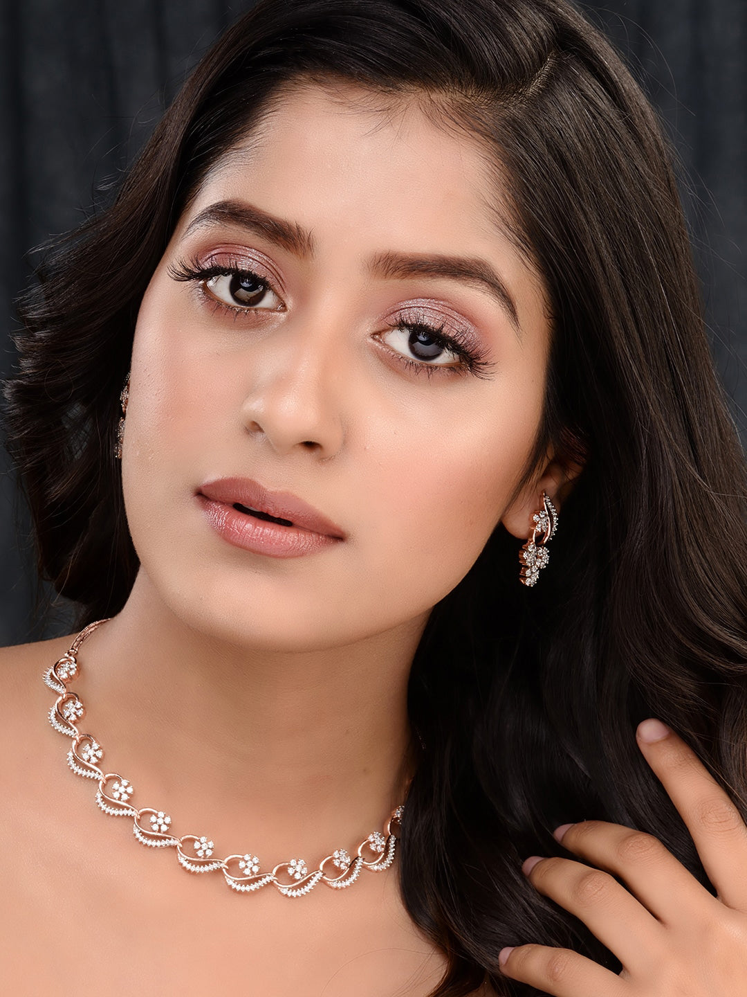 Saraf RS Jewellery Rose Gold-Plated White AD-Studded Jewellery Set - Grab2buy