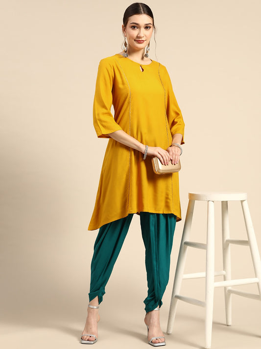 Sangria Women Mustard Yellow & Green Kurta with Dhoti Pants - Grab2buy