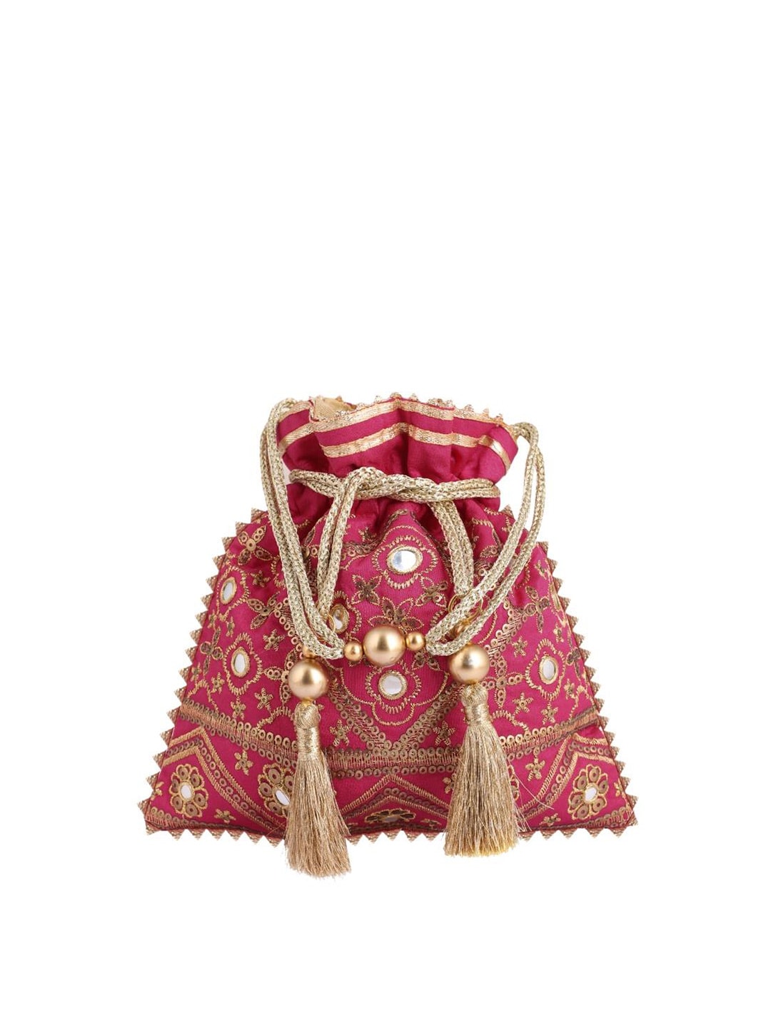 Masq Pink & Gold-Toned Embellished Embroidered Potli Clutch 
