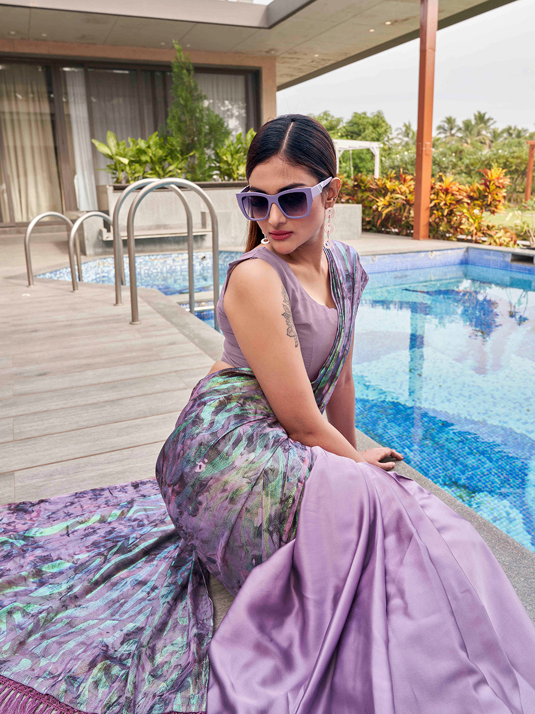 Tikhi Imli Mauve Abstract Printed Satin Half and Half Grab2Buy 