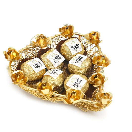 Ghasitaram Mesh Heart Tray Of Channa Laddoos 