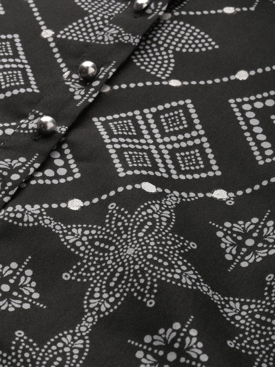 All About You Women Black & Grey Printed Kurta with Trousers