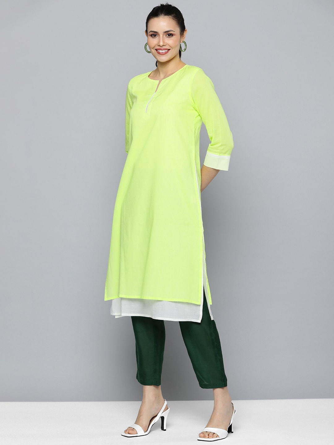 HERE&NOW Women Pure Cotton Solid Straight Kurta