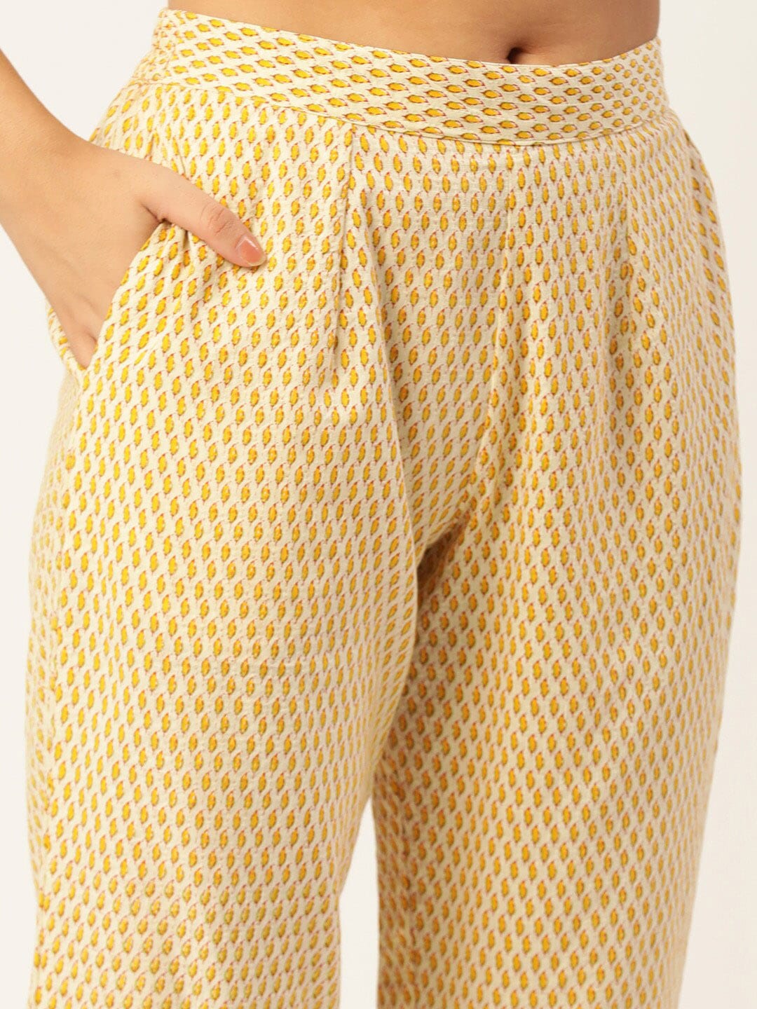 HERE&NOW Women Yellow Floral Printed Empire Kurta with Trousers & Dupatta
