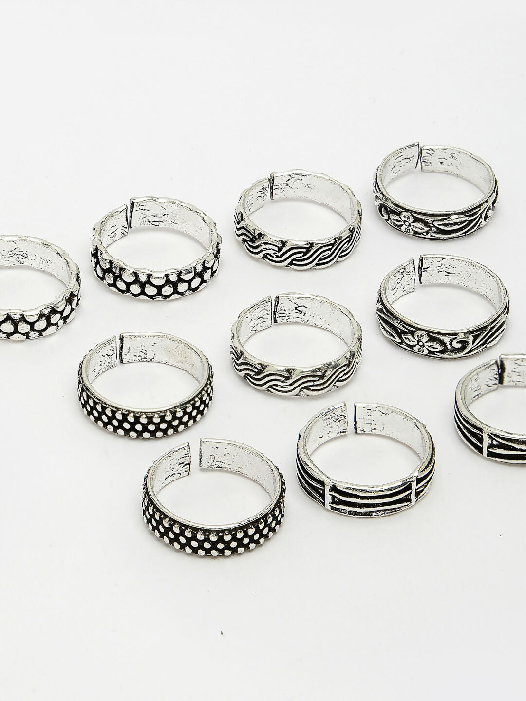 NVR Women's Set of 5 Silver-Plated German Silver Toe Ring 