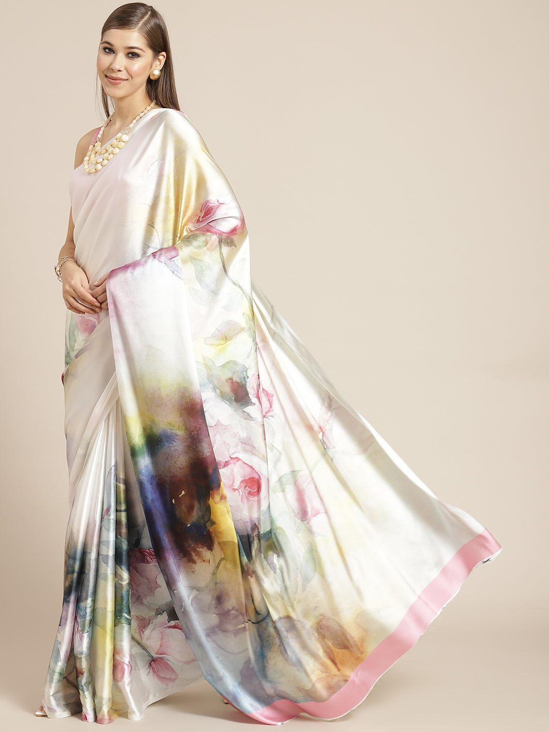 Tikhi Imli White & Pink Digital Floral Print Grab2Buy 