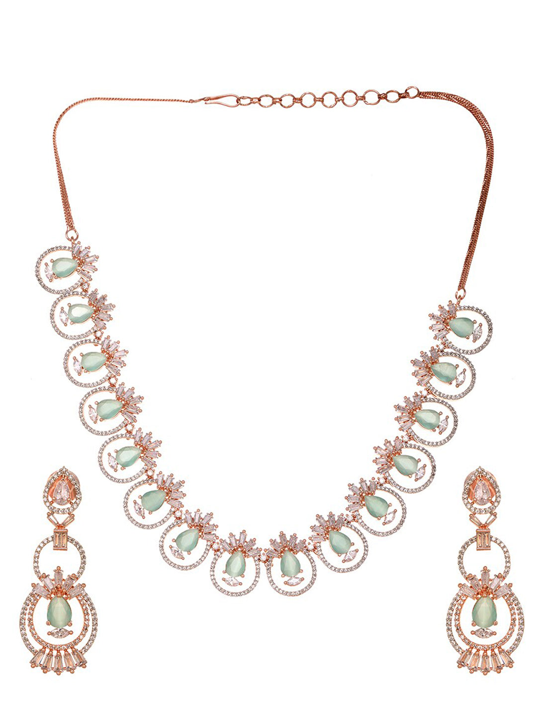 Saraf RS Jewellery Rose Gold-Plated & Sea Green American Diamond Studded Jewellery Set - Grab2buy
