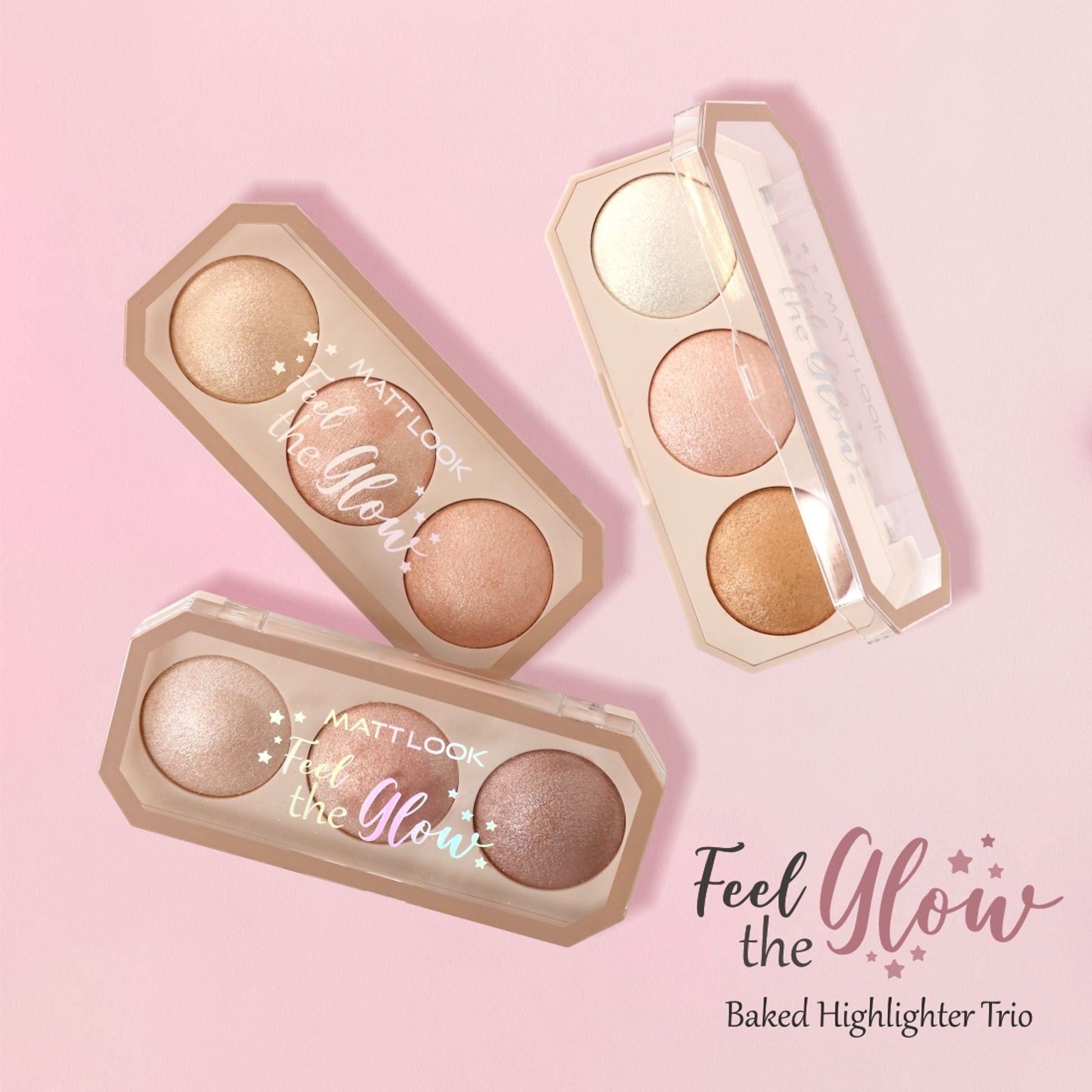 Matt Look Feel The Glow Baked Shimmer Highlighter Trio Palette - 01 Light House 