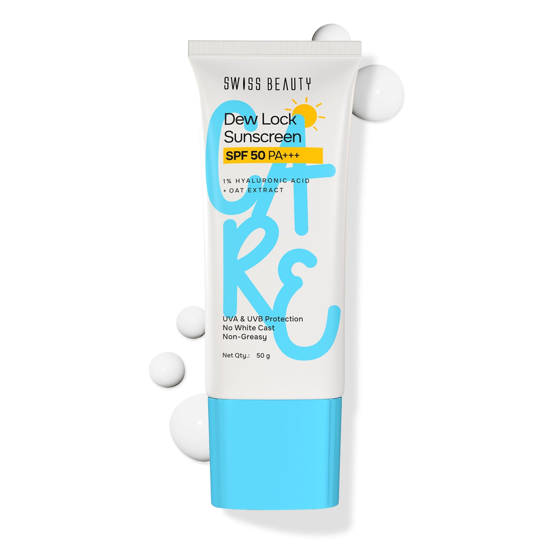 Swiss Beauty Care Dew Lock Sunscreen SPF 50 PA++++ With 1% Hyaluronic Acid
