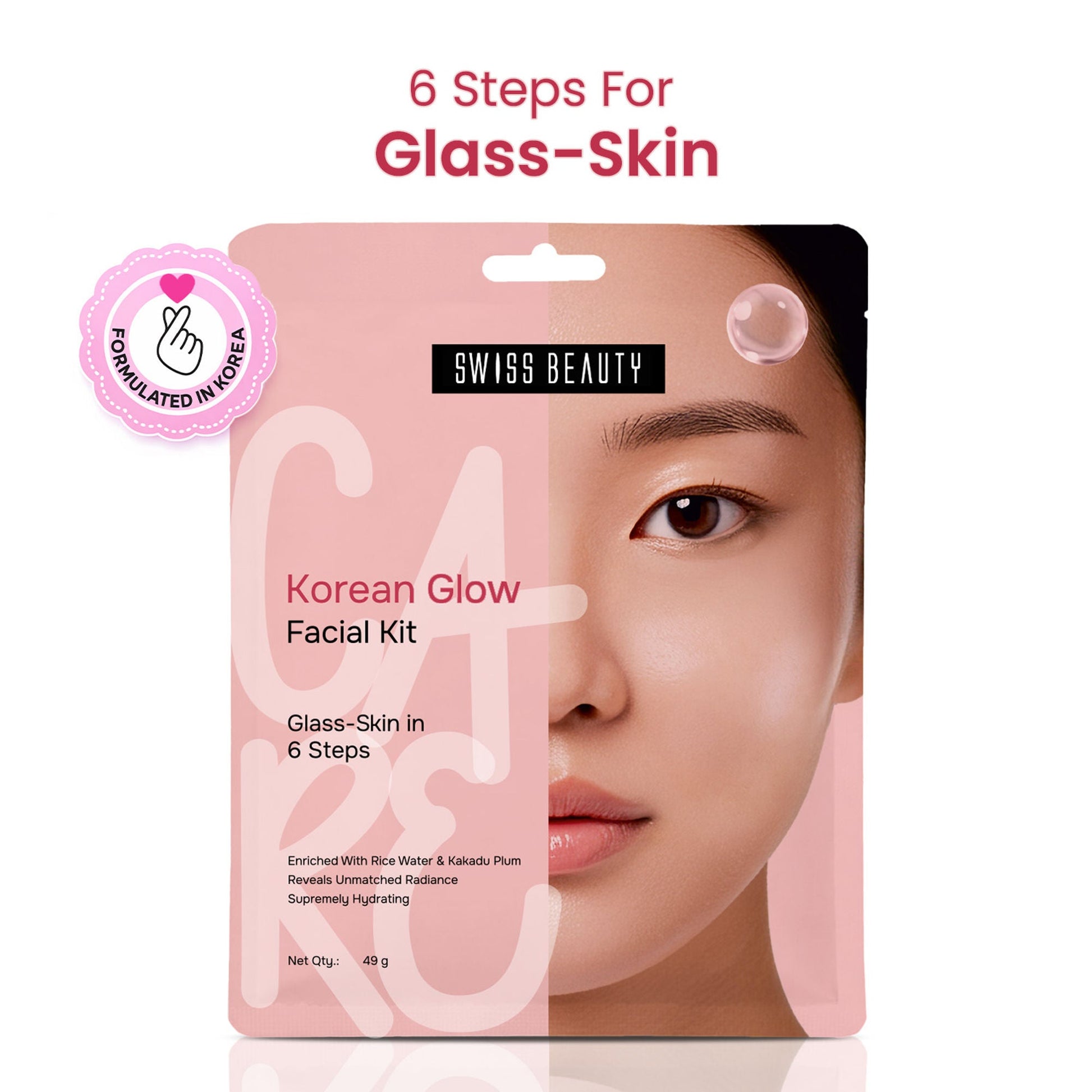 Swiss Beauty Care Korean Glow Facial Kit With Kakadu Plum & Rice, 6-Steps For Glass-Skin