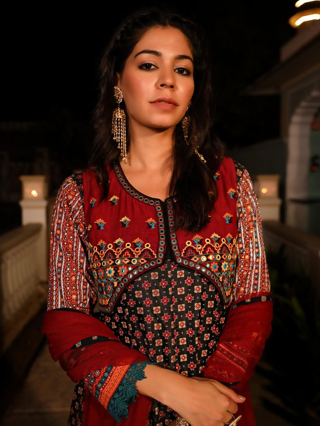 Juniper Women's Black Ethnic Motif Printed Rayon A-lined Kurta Palazzo And Dupatta With Mirror & Thread Work