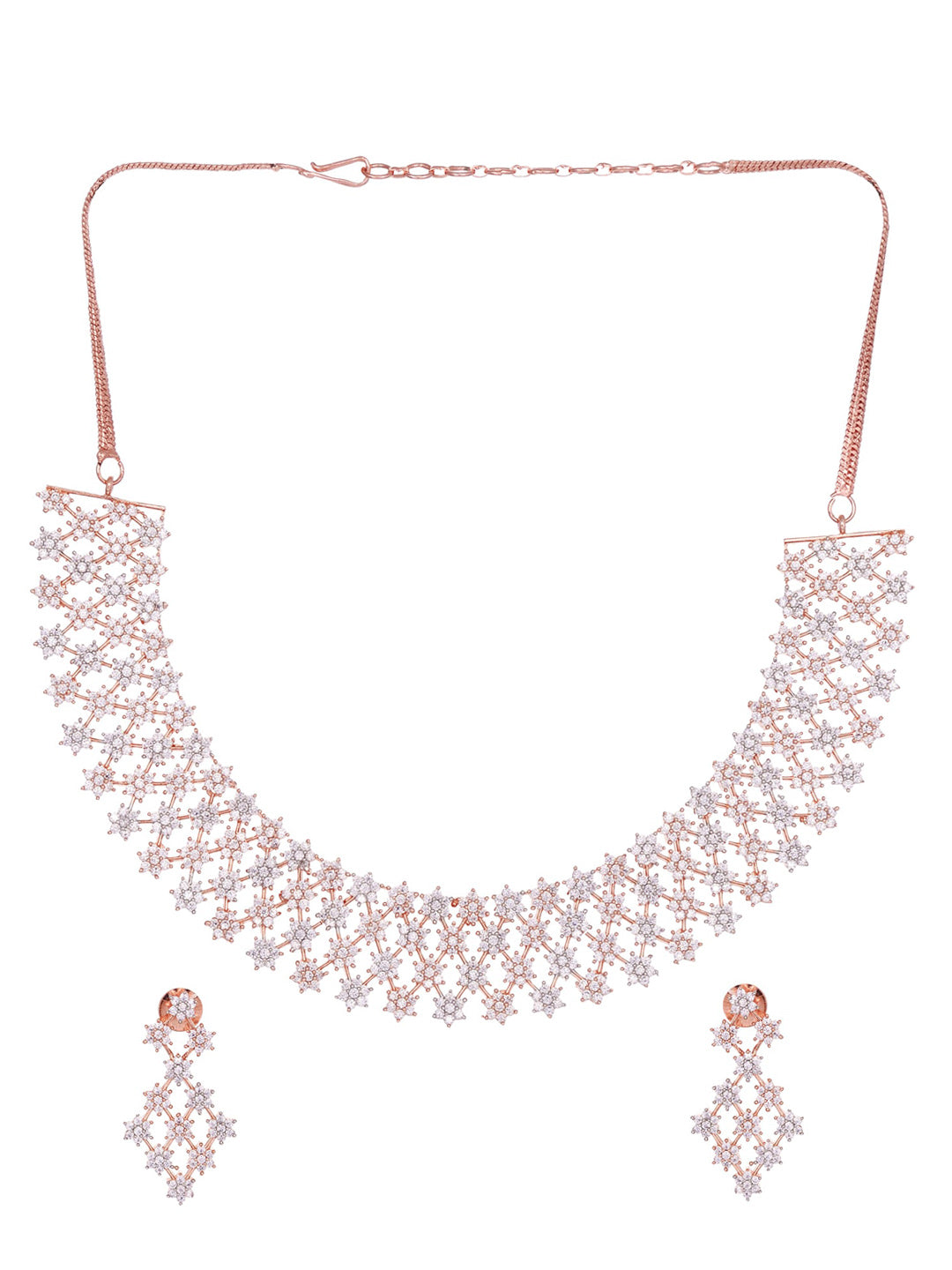 Saraf RS Jewellery White Rose Gold-Plated AD Studded Necklace Jewellery Set - Grab2buy