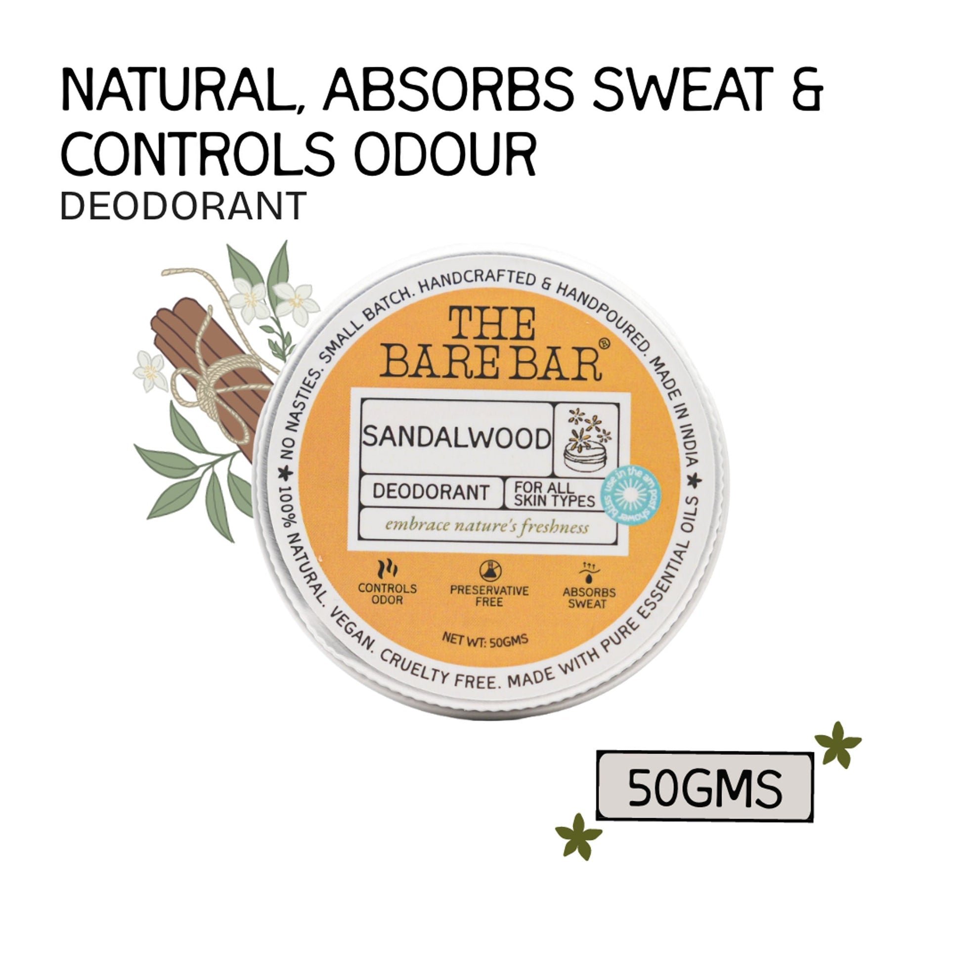 The Bare Bar Sandalwood Pushup Deodorant - Woody Stick Deo For Odor Control, Easy Travel Use  Grab2Buy The Bare Bar Grab2Buy