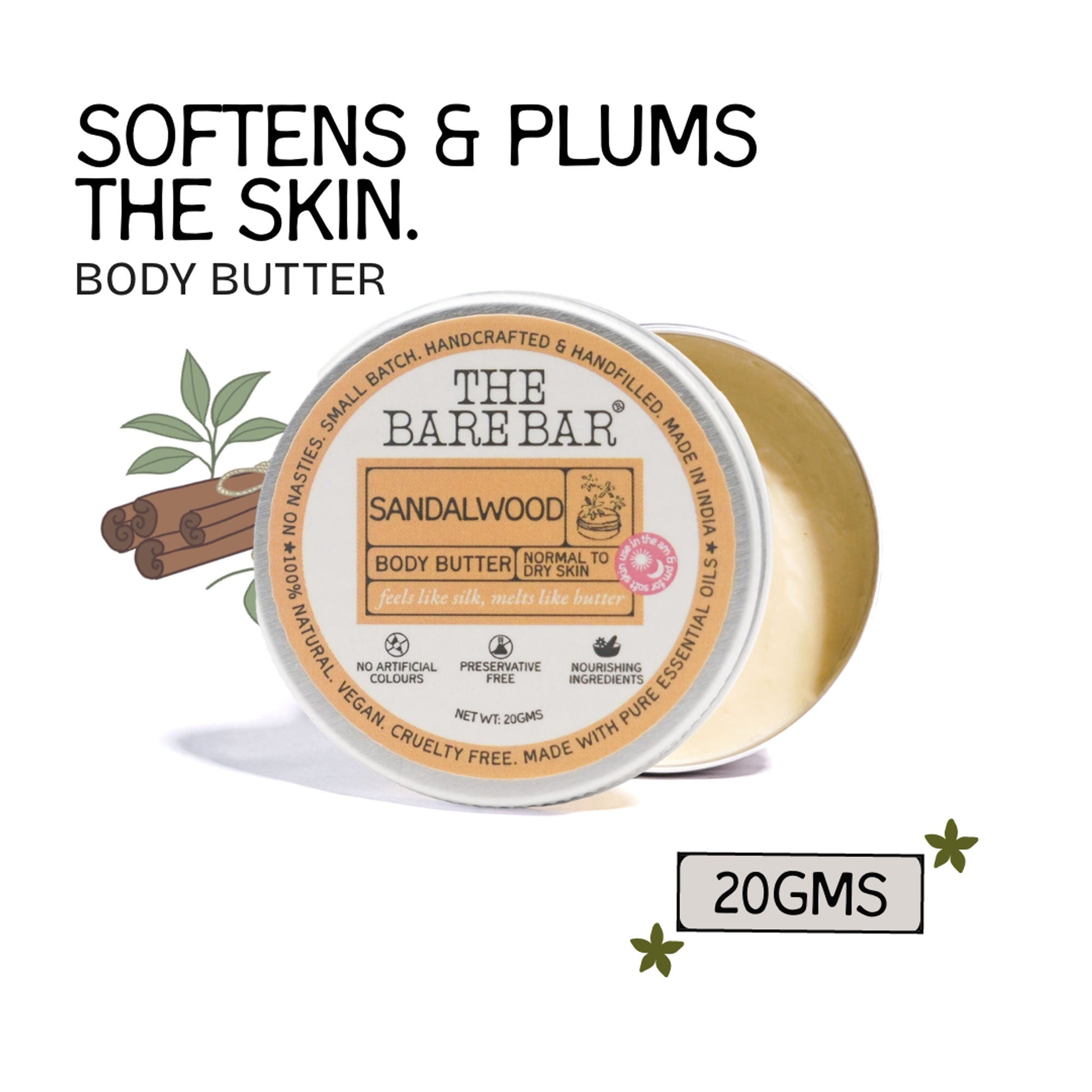 The Bare Bar Sandalwood Body Butter - Nourishing Woody Butter With Shea, Mango, Vit E  Grab2Buy The Bare Bar Grab2Buy