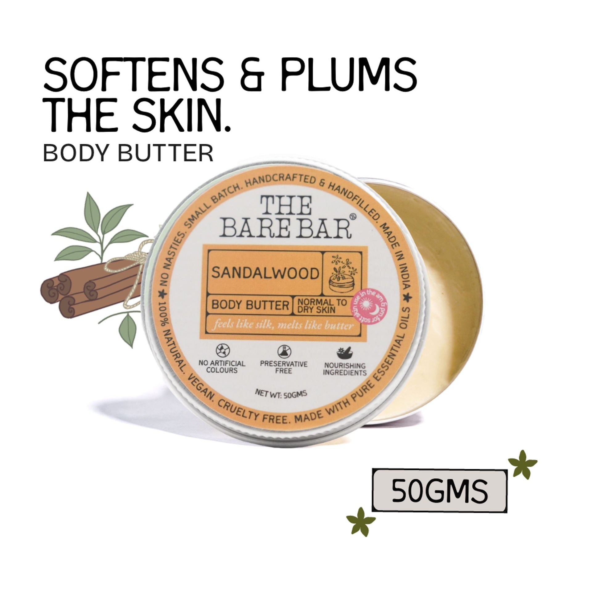 The Bare Bar Sandalwood Body Butter - Nourishing Woody Butter With Shea, Mango, Vit E  Grab2Buy The Bare Bar Grab2Buy