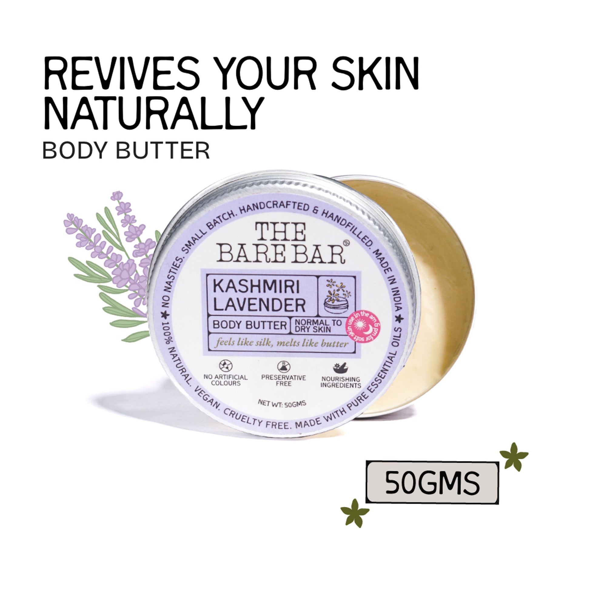 The Bare Bar Kashmiri Lavender Body Butter - Calming Body Cream With Shea And Mango Butters  Grab2Buy The Bare Bar Grab2Buy