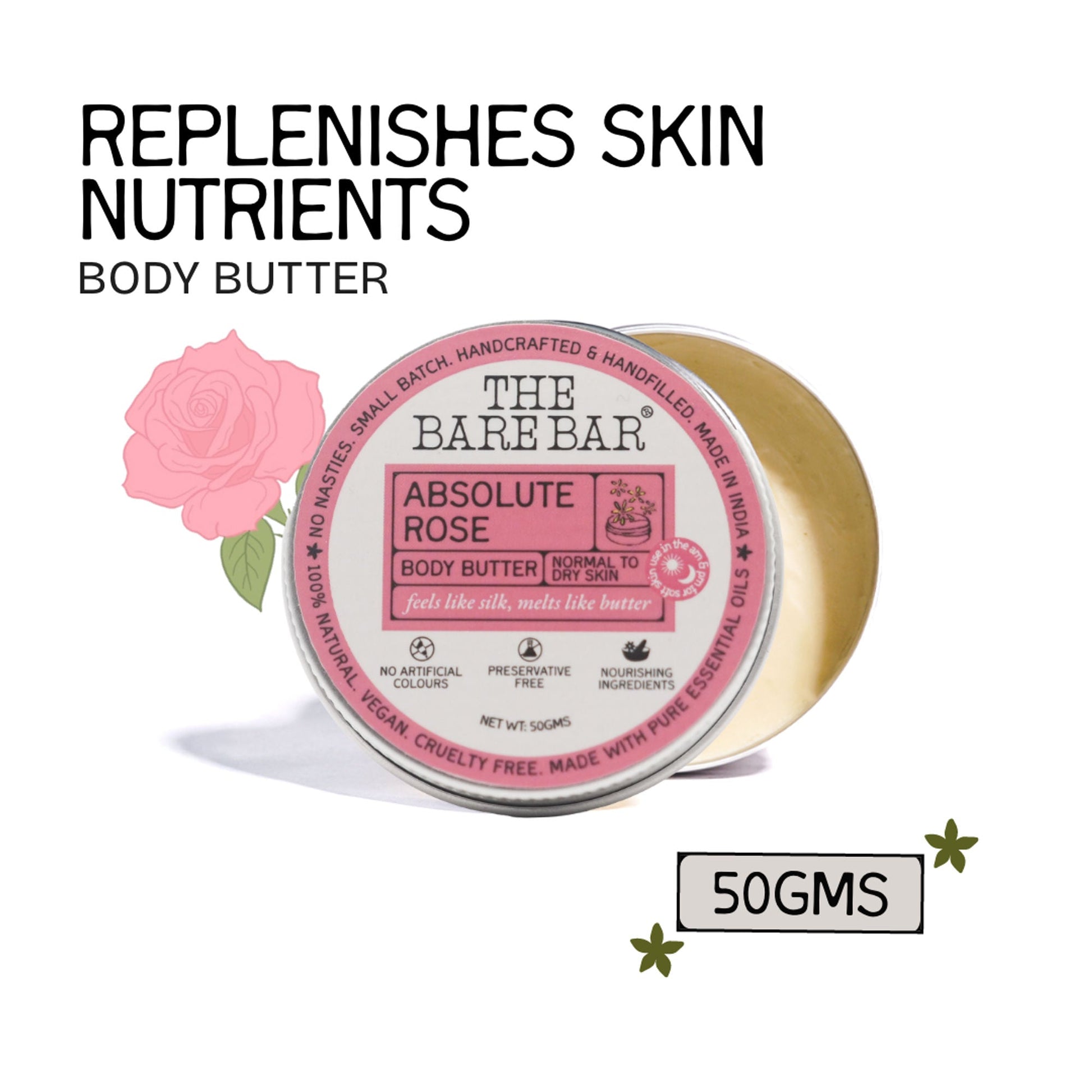 The Bare Bar Absolute Rose Body Butter - Rose-Scented Moisturizer With Clean, Rich Formula  Grab2Buy The Bare Bar Grab2Buy