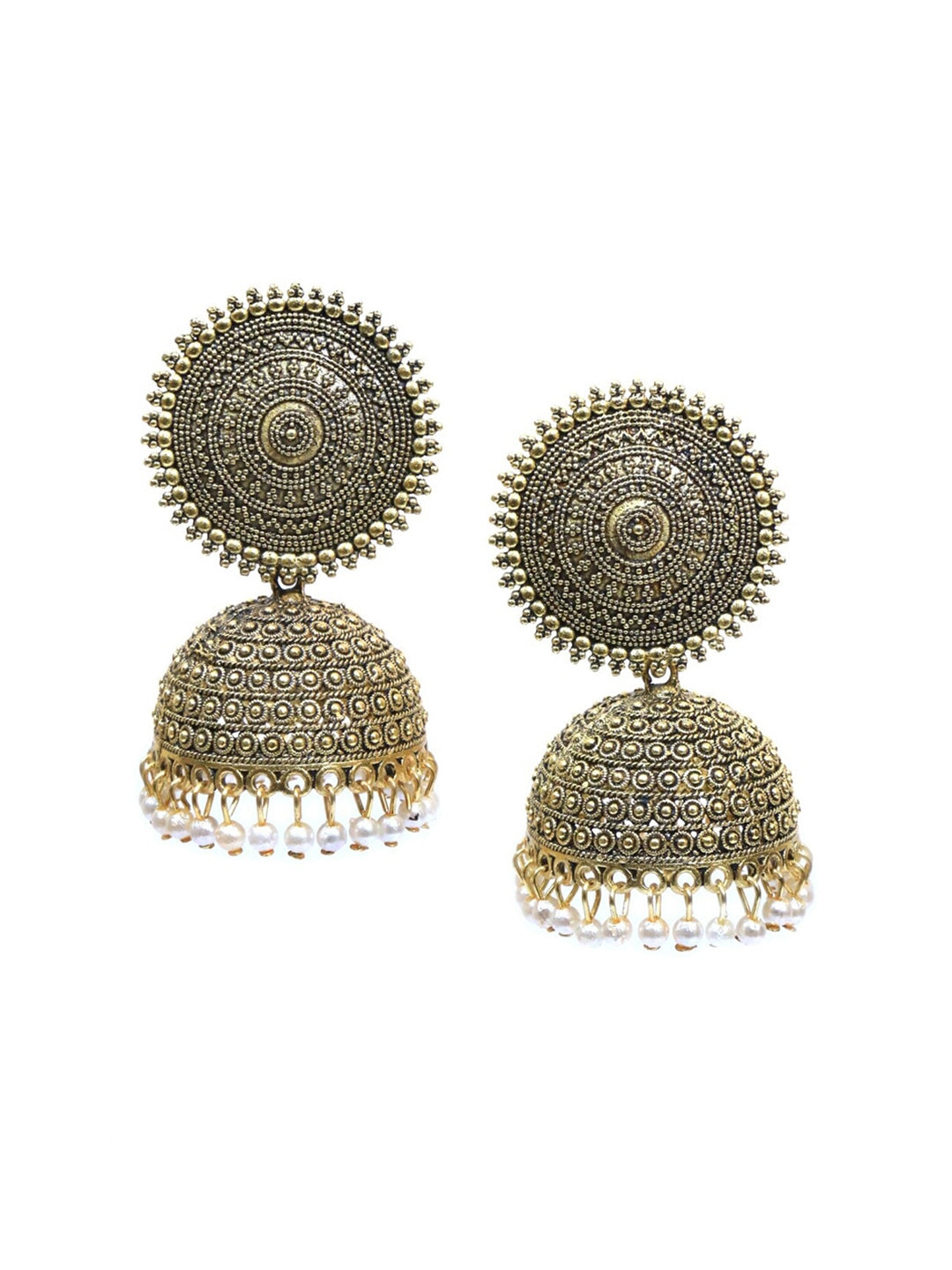 Gold-Plated Alloy Antique Golden Jhumki Earrings - The Pari - Grab2buy