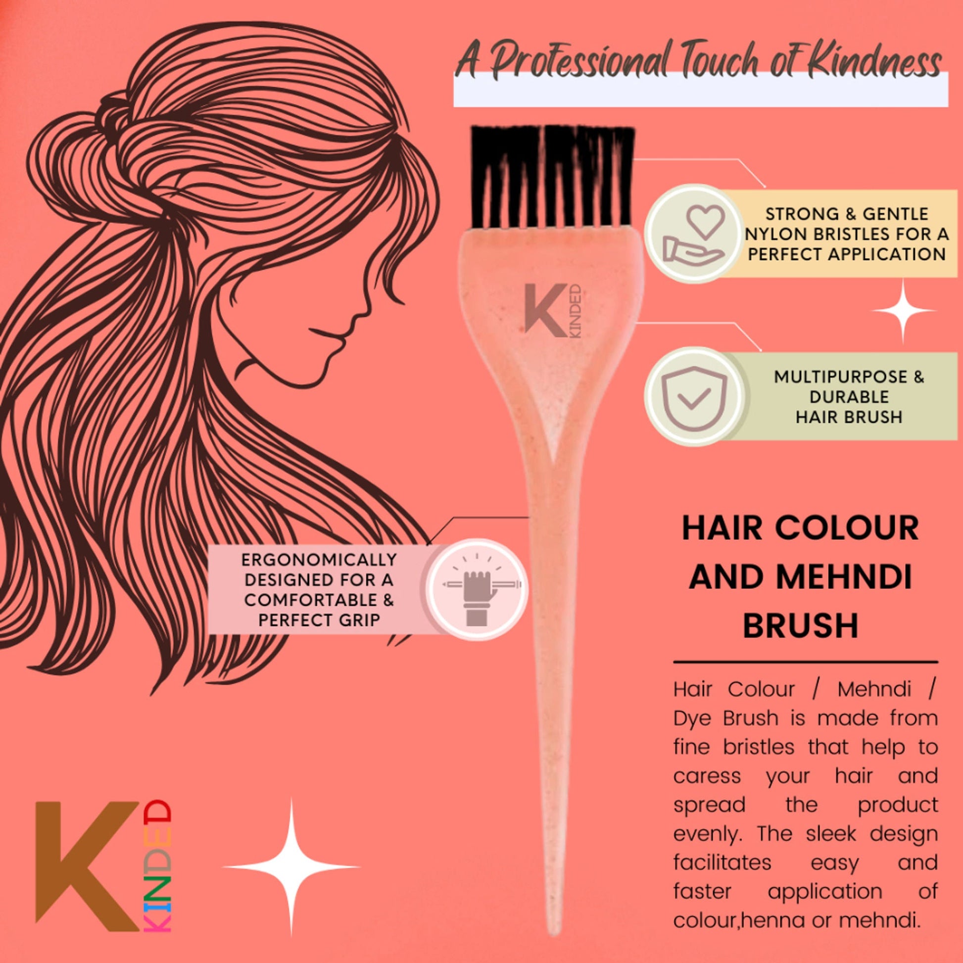 KINDED Multipurpose Orange Hair Color and Mehndi Brush Set of 2