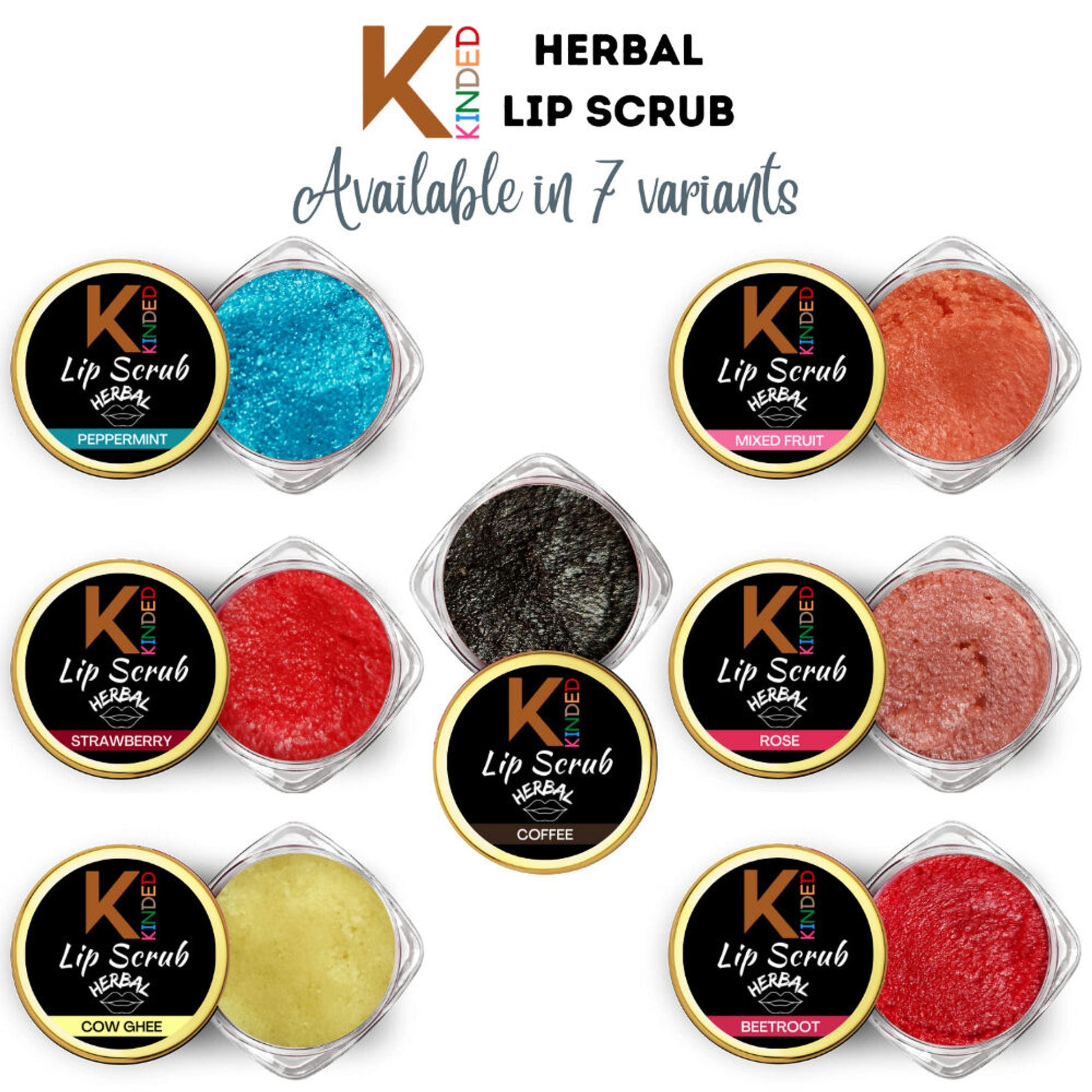 KINDED Lip Sugar Scrub Herbal Exfoliator - Mixed Fruit