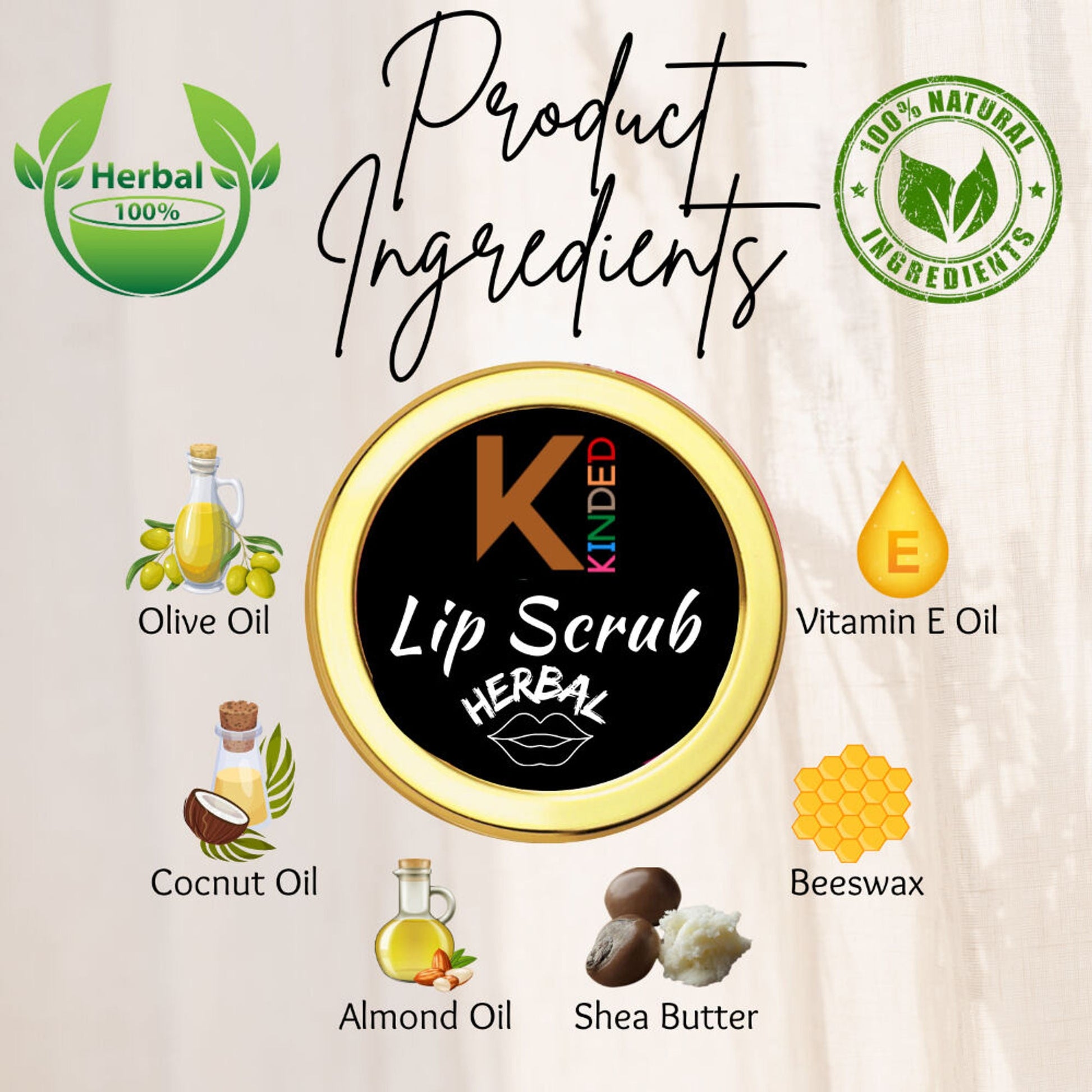 KINDED Lip Sugar Scrub Herbal Exfoliator - Coffee