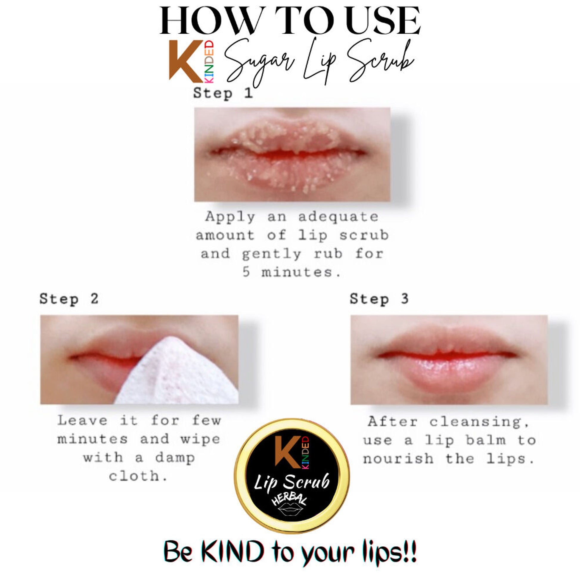 KINDED Lip Sugar Scrub Herbal Exfoliator - Coffee