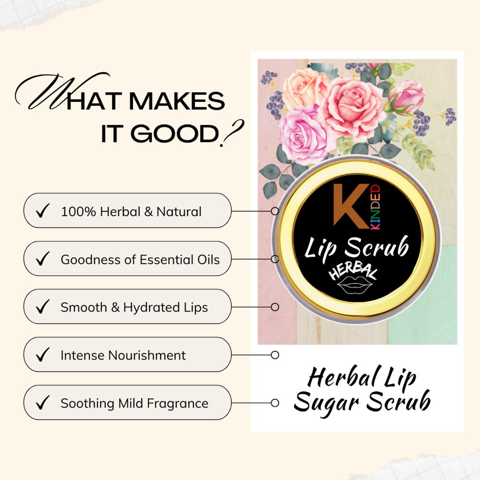 KINDED Lip Sugar Scrub Herbal Exfoliator - Coffee