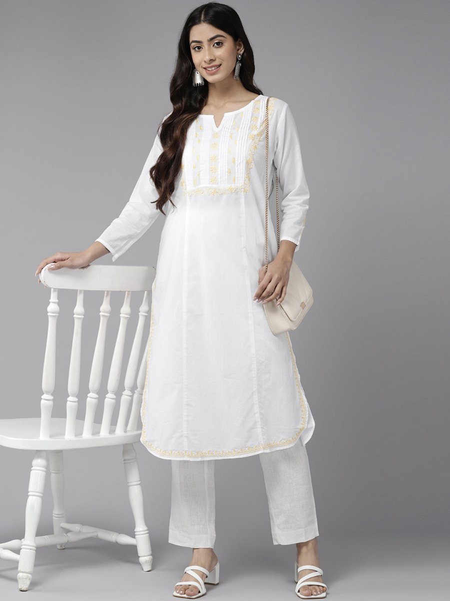 ADA Ethnic Motifs Chikankari Embroidered Cotton Kurta 