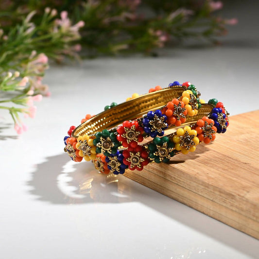Afast Designer Fancy Party Bangle/ Kada Set, Multicolor, Metal, Pack Of 2 - Grab2buy