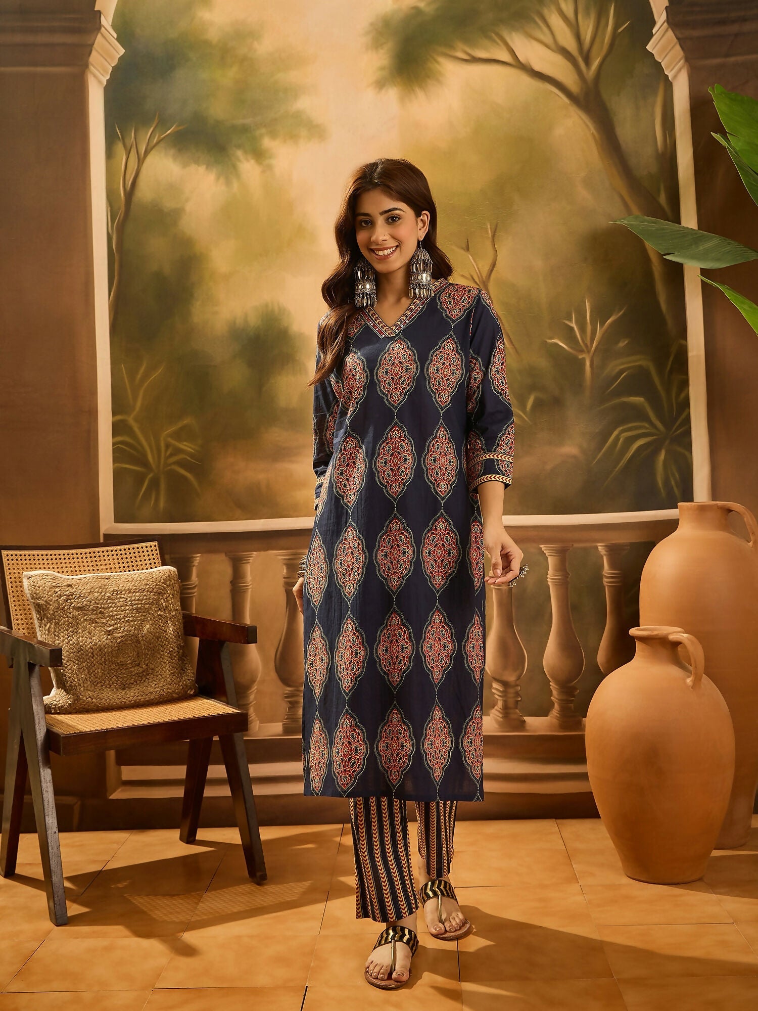 Joban Fashion Printed Navy Blue Pure Cotton Kurta Set
