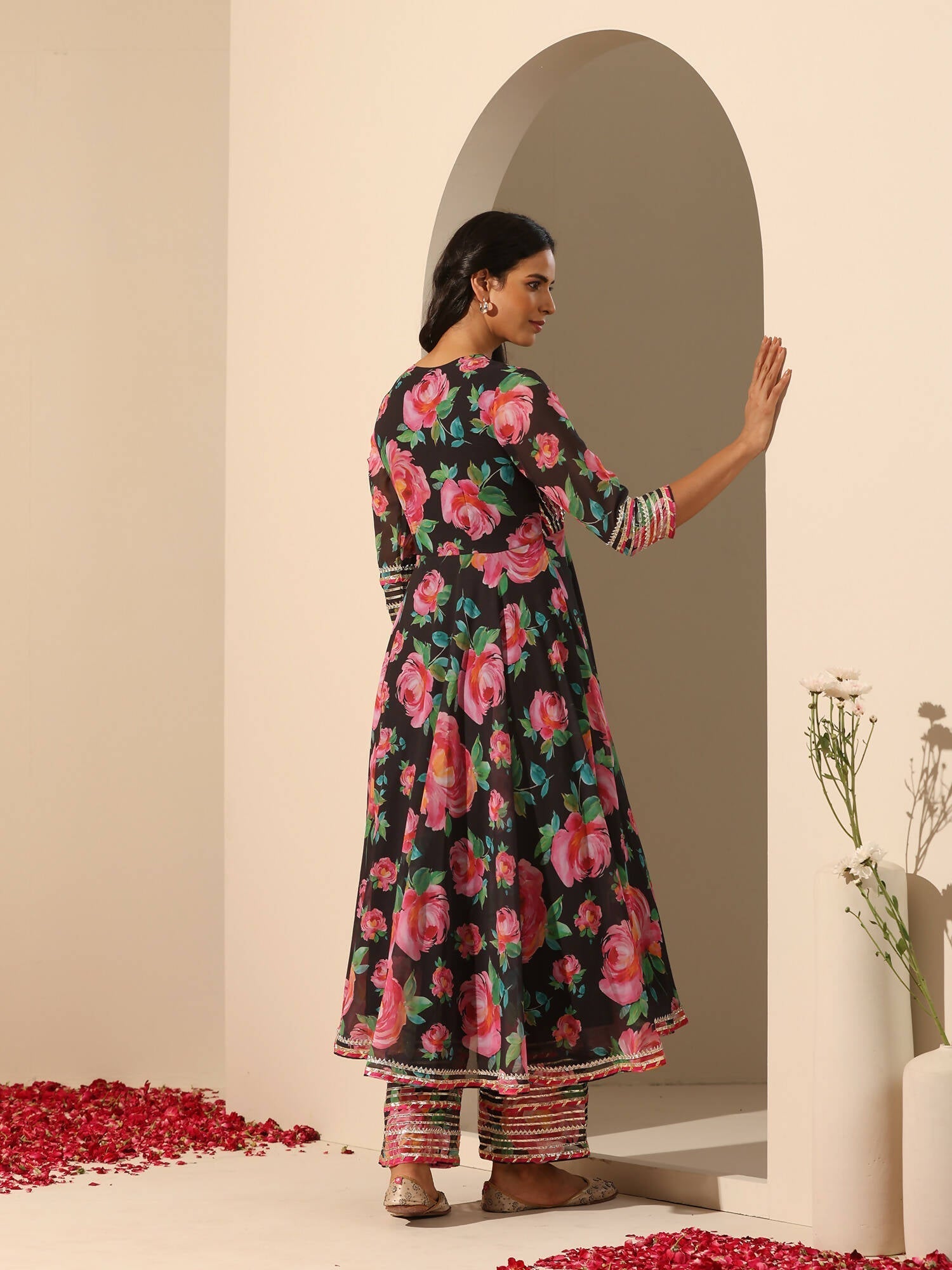 Pomcha Jaipur Black Gul Gulab Anarkali Set 