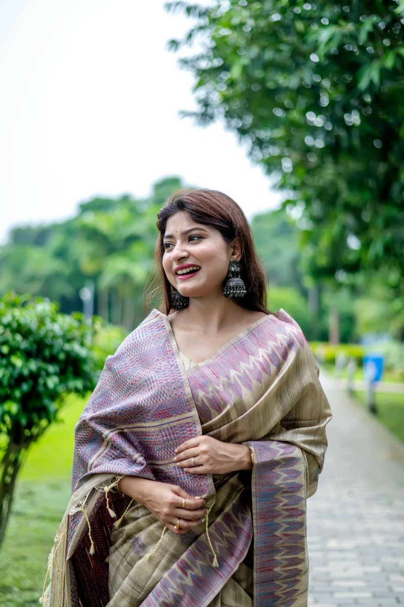 Aastha Fashion Purple Thread Woven Handloom Tussar Silk Saree with Blouse - Grab2buy