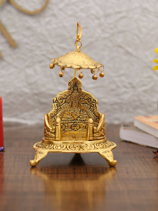 CraftVatika Gold-Polished Ladoo Gopal Singhasan/Pooja Chowki Showpiece 