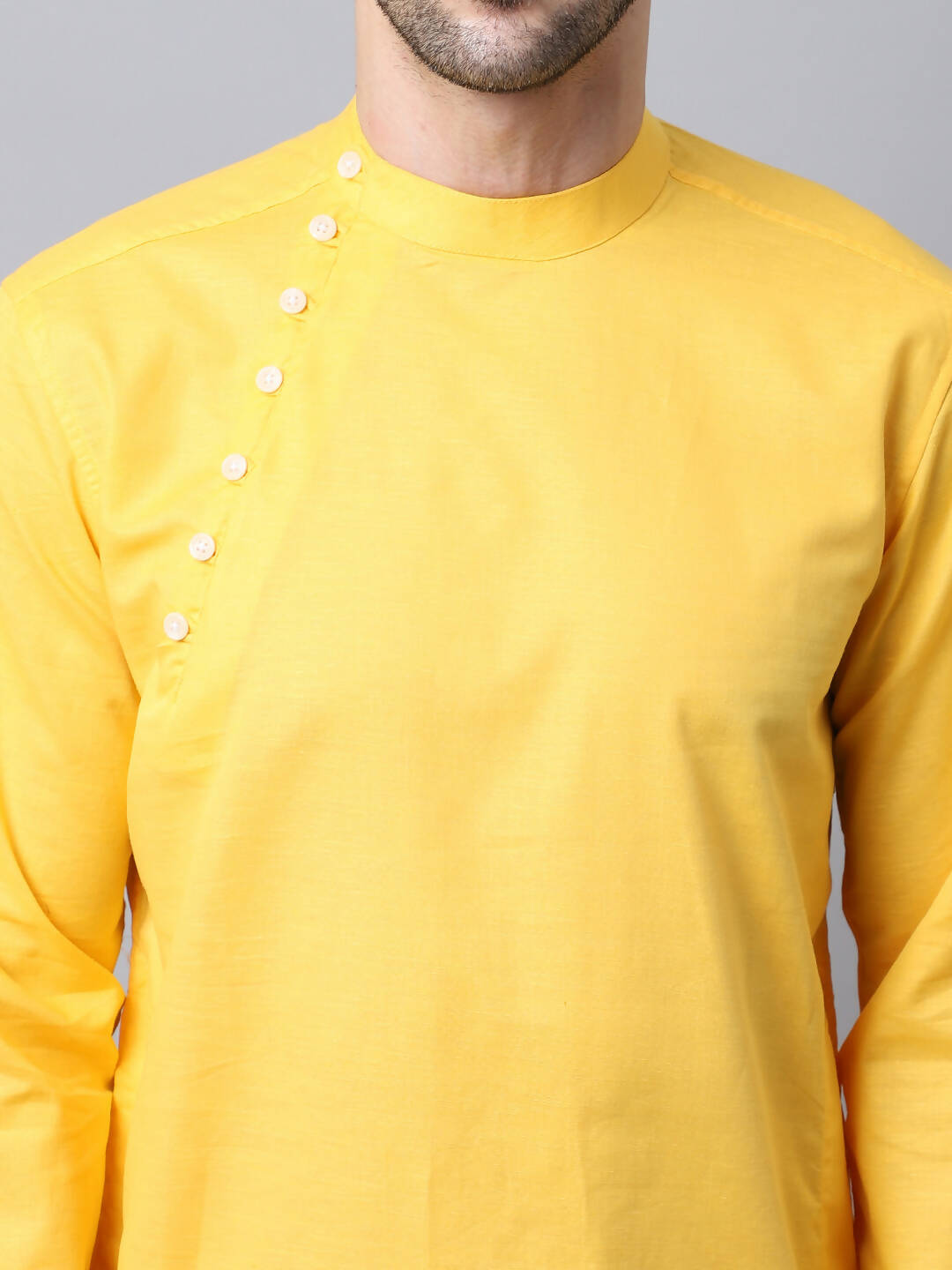 Even Apparels Yellow Pure Cotton Men's Kurta With Side Placket 