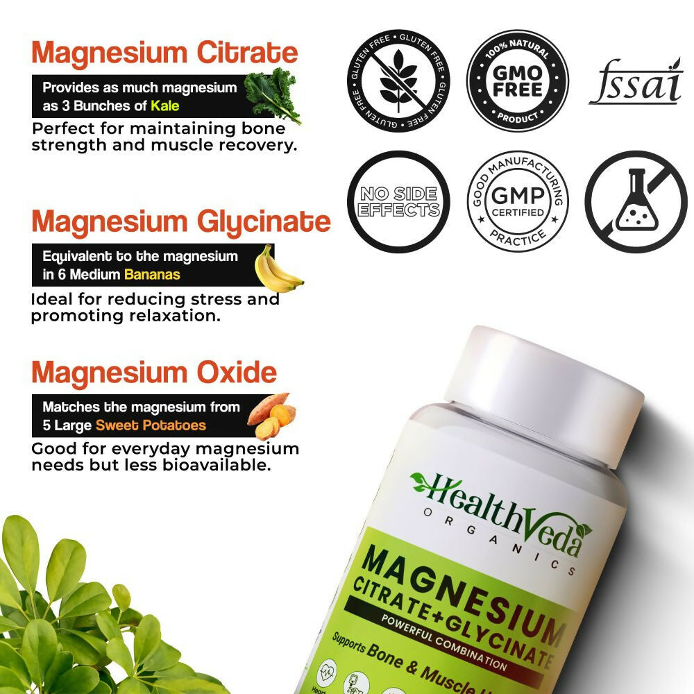Health Veda Organics Magnesium Citrate+Glycinate Tablets 
