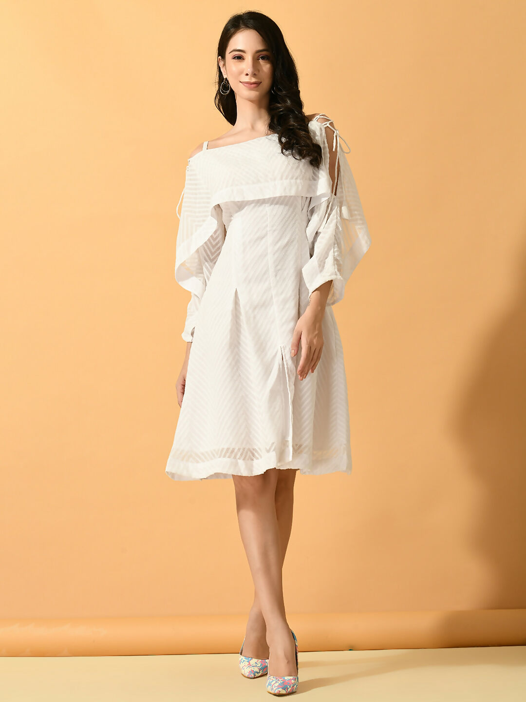 Myshka Women's White Fit and Flare Party Dress