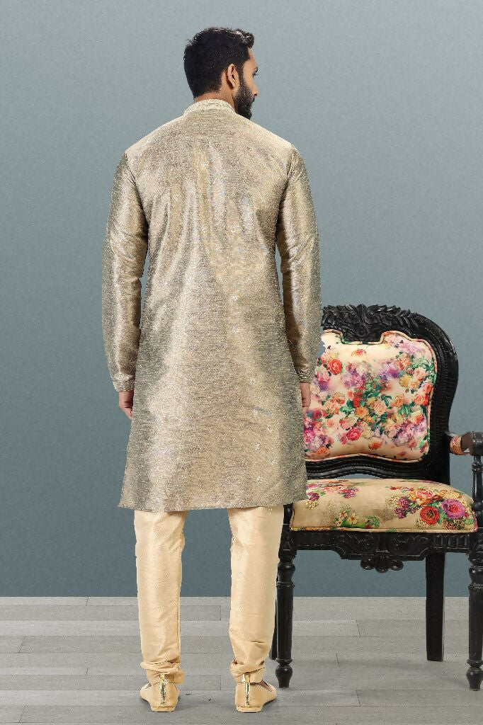 Raivat Ethnic Jacquard Banarasi Silk Pintux Work Kurta Pajama In Tusser Colour