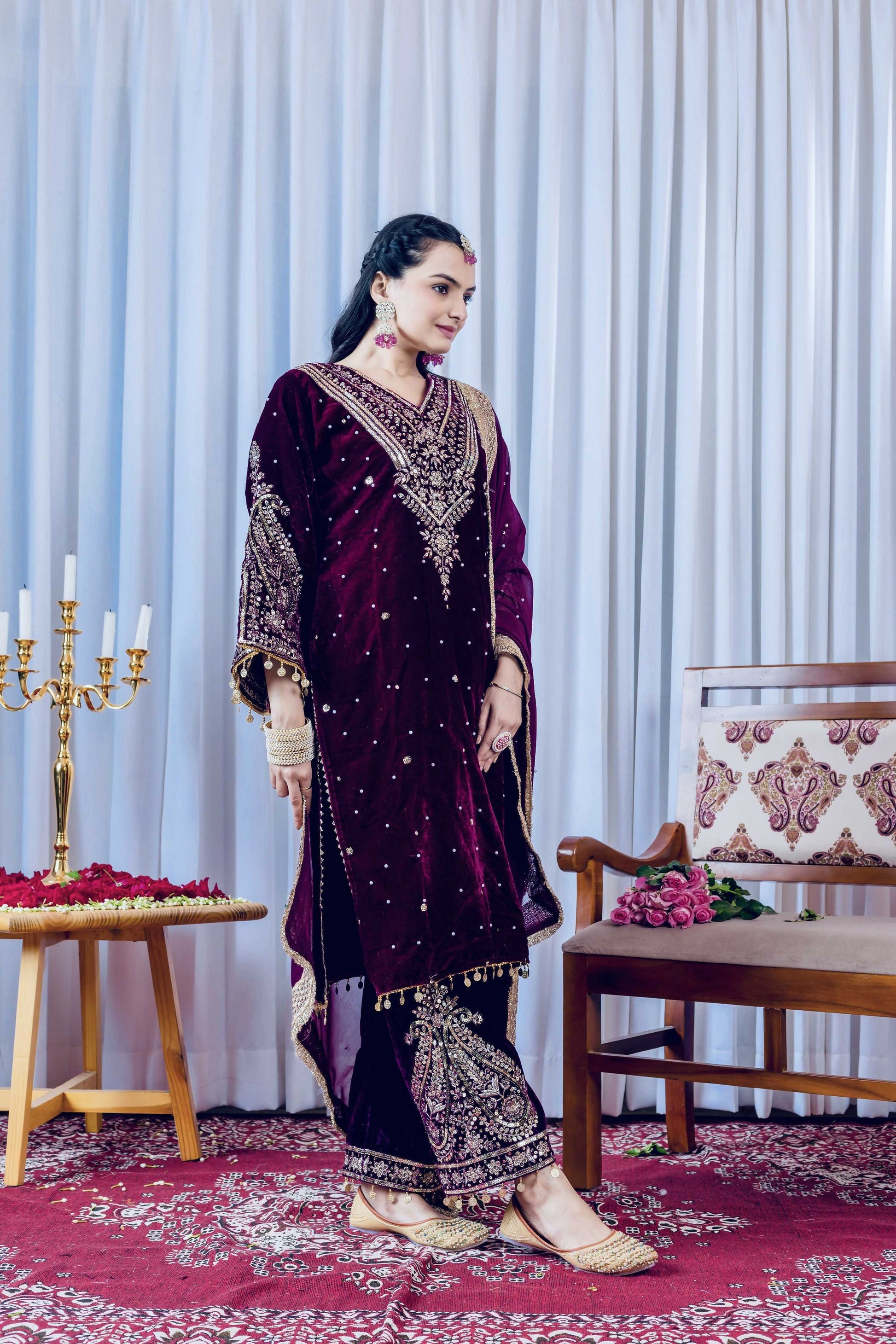 Teeya Creation Rani Color Velvet Silk Embroidery Work Party Wear Suit