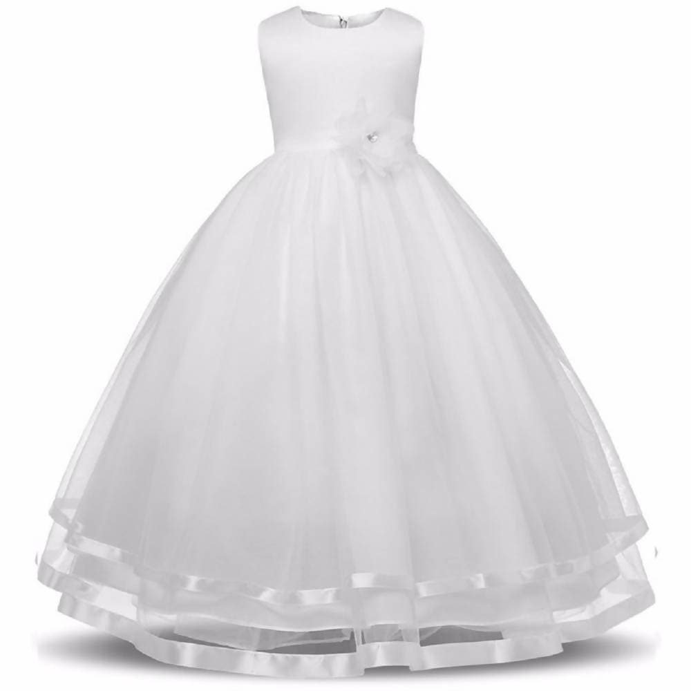Asmaani Baby Girl's White Satin A-Line Maxi Full Length Dress (AS-DRESS_22064) - Grab2buy